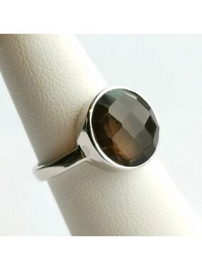 Sterling silver checkerboard cut Smokey Topaz Smoky Quartz ring 🆕